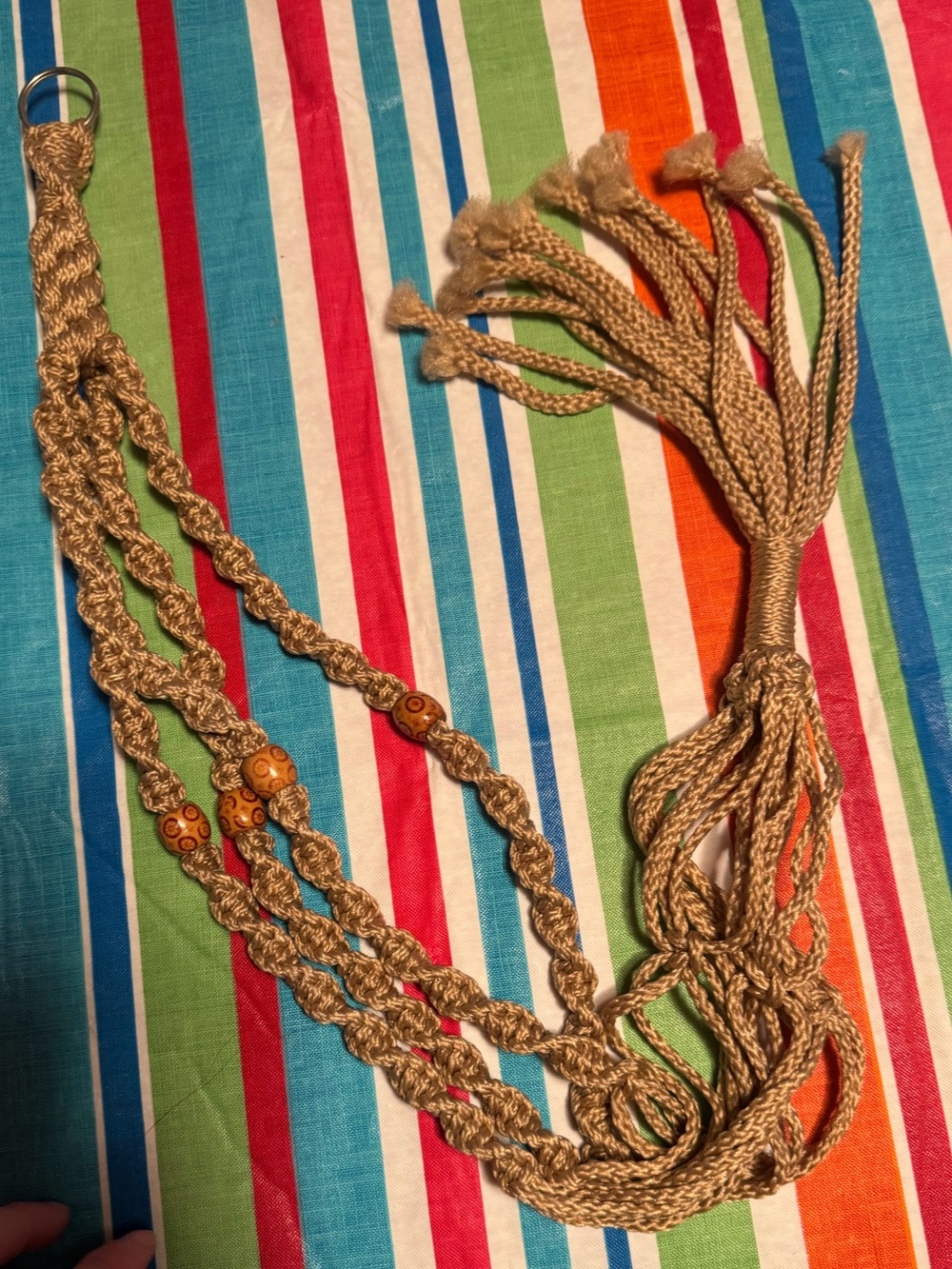 Braided Gold-Tone Tassel Necklace with Wood Bead Accents
